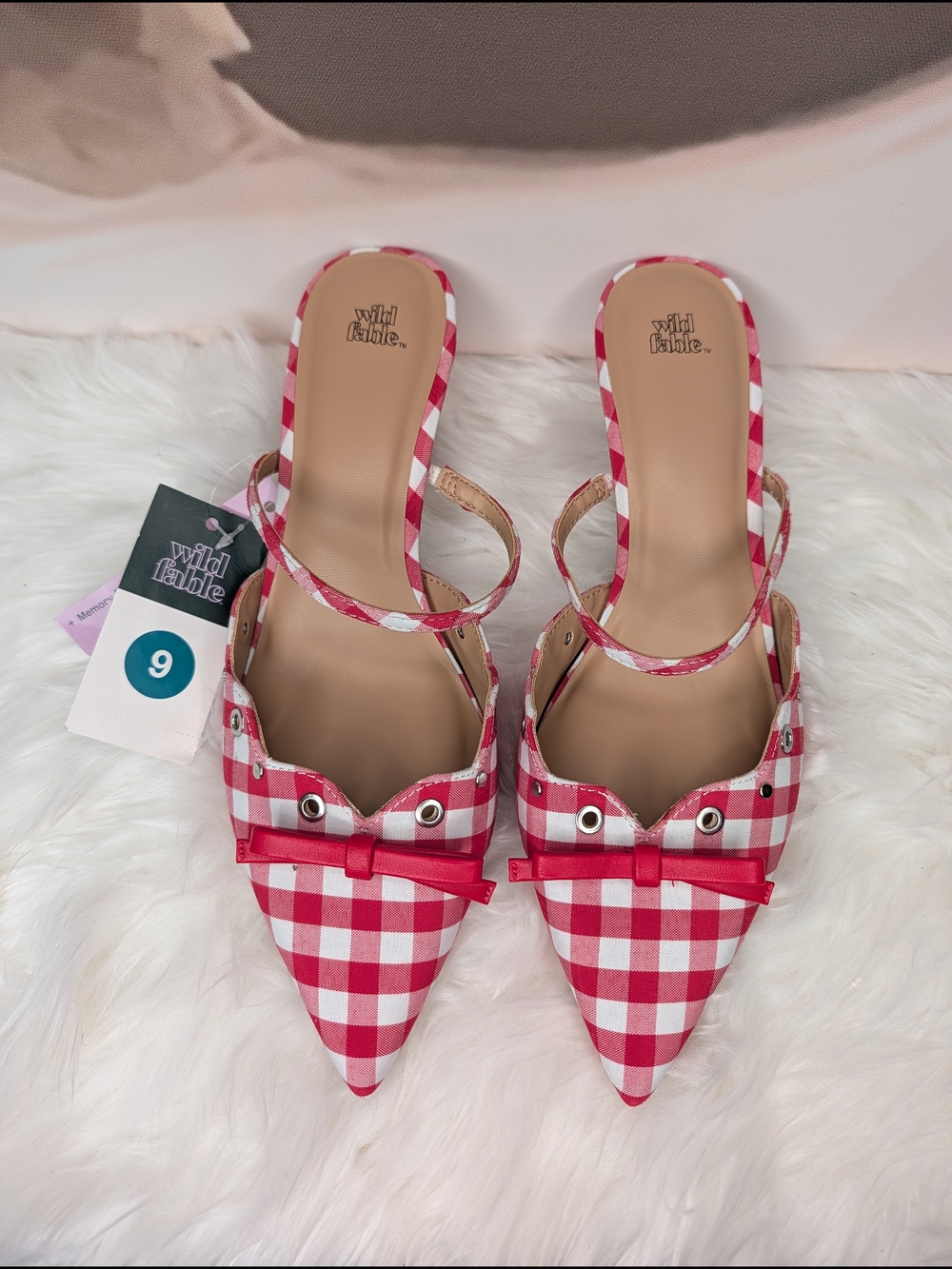 Wild Fable Red Gingham Pointed-Toe Slingback Mules